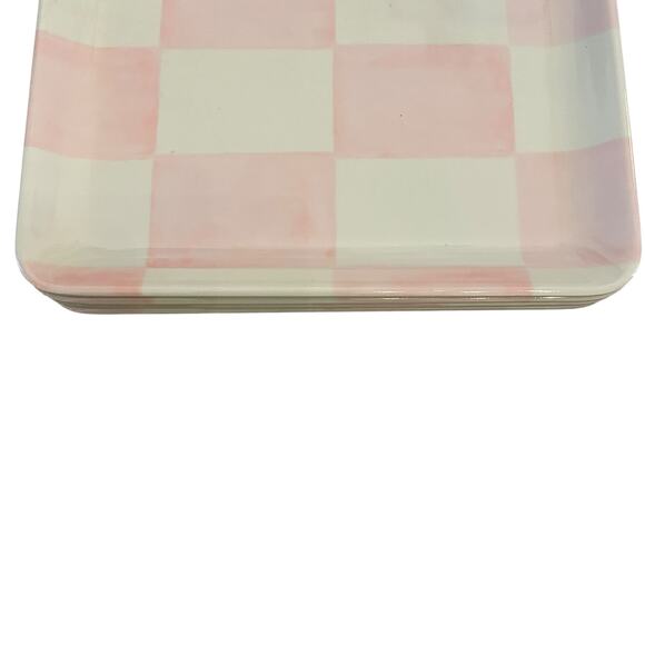 Pink & White Checkered Melamine Appetizer Dessert Plates 6in Square NEW - Picture 9 of 11
